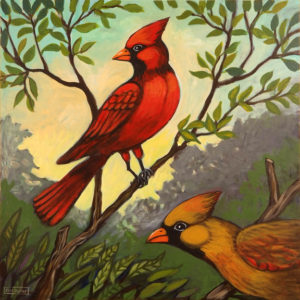 Cardinals, Acrylic on Canvas, sold