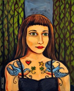 Woman With Bird Tattoos, Acrylic on Canvas