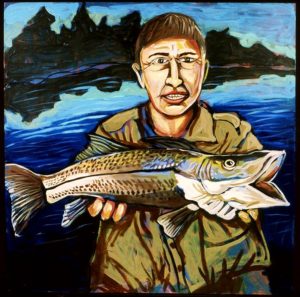 Man with Fish, Acrylic on Canvas