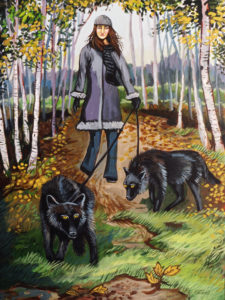 Walking With Dogs, Acrylic on Canvas